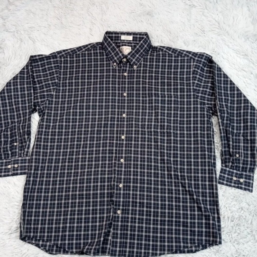Vintage FoxFire‎ Mens Shirt Button Up Blue Big 1X Plaid Preppy Career Casual
